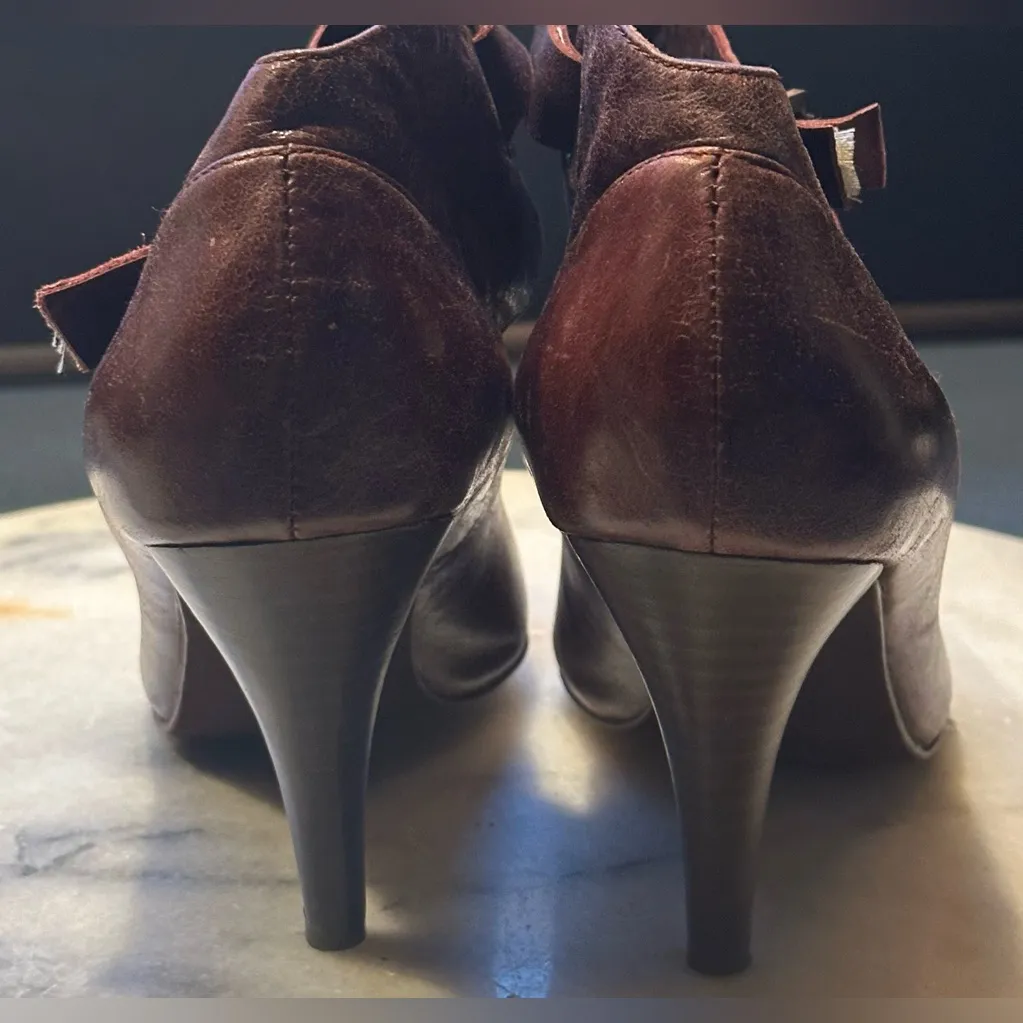 Anthropologie+Farylrobin Leather Burgundy Mary Jane Ankle Cuff 3.5 Heels Sz 7. Brown - Image 6