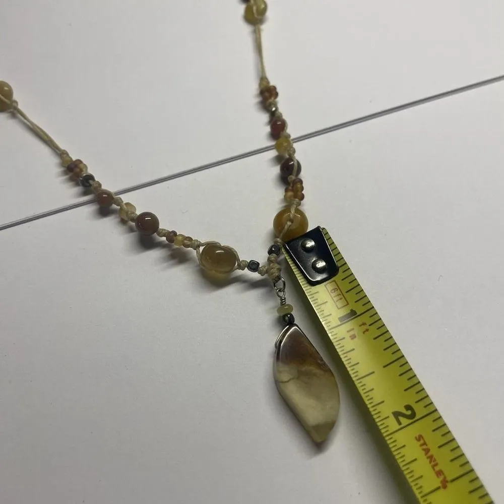 Hand Beaded Resin / Stone On Cord Costume Necklace Beige / Neutral Mixed Colors - Image 9