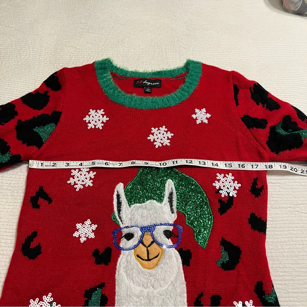 33 Degrees Christmas sweater llama leopard print Small holiday Red - Image 7