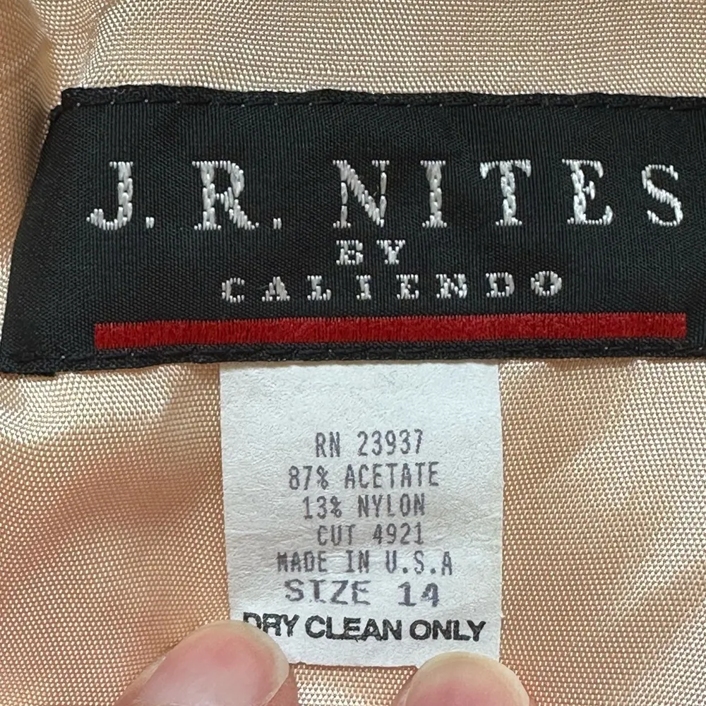 J.R. Nite By Caliendo Peach Delicate Vintage Midi Dress Jacket Set. Sz 14 - Image 14