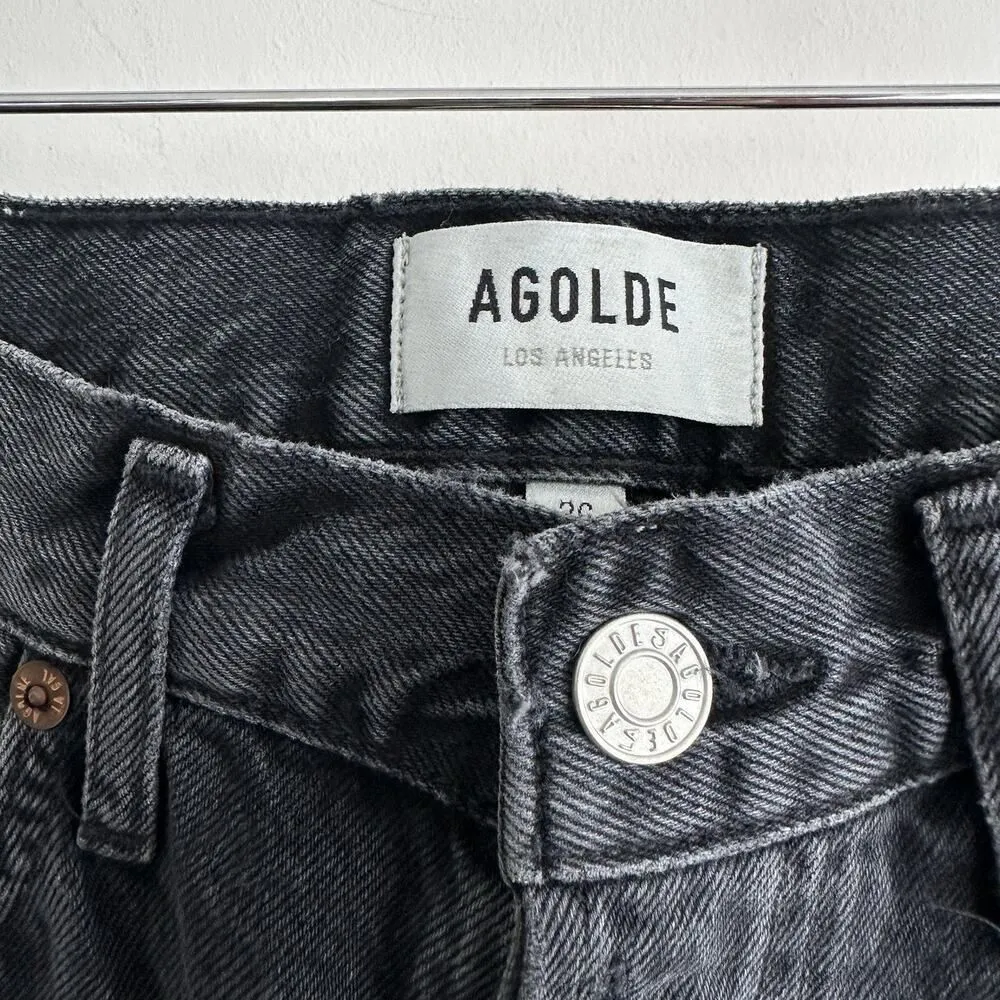 Agolde Jeans Womens 26 Black Fade High Rise Pinch Waist Straight 90s Button Fly - Image 6