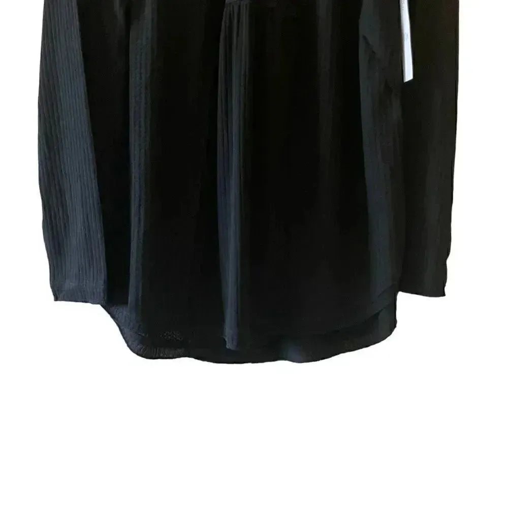 SWEET ROMEO Waffle Knit Oversized Henley Tunic Top in  Optic Black Size 1X - Image 6