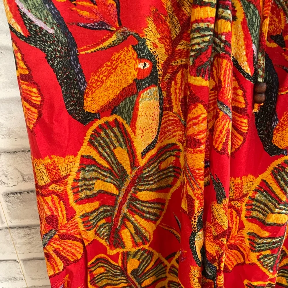 Women’s Christian Siriano BOHO rayon red tucán tropical print wide leg pants XS - Image 4