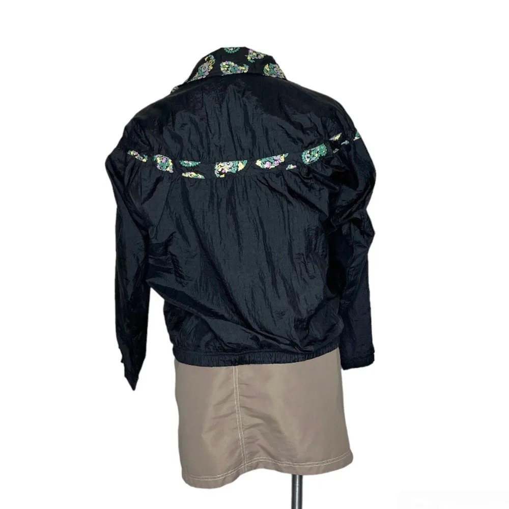SERGIO TACCHINI Black Nylon Jacket Floral Paisley Size 8 Vintage Korea - Image 2