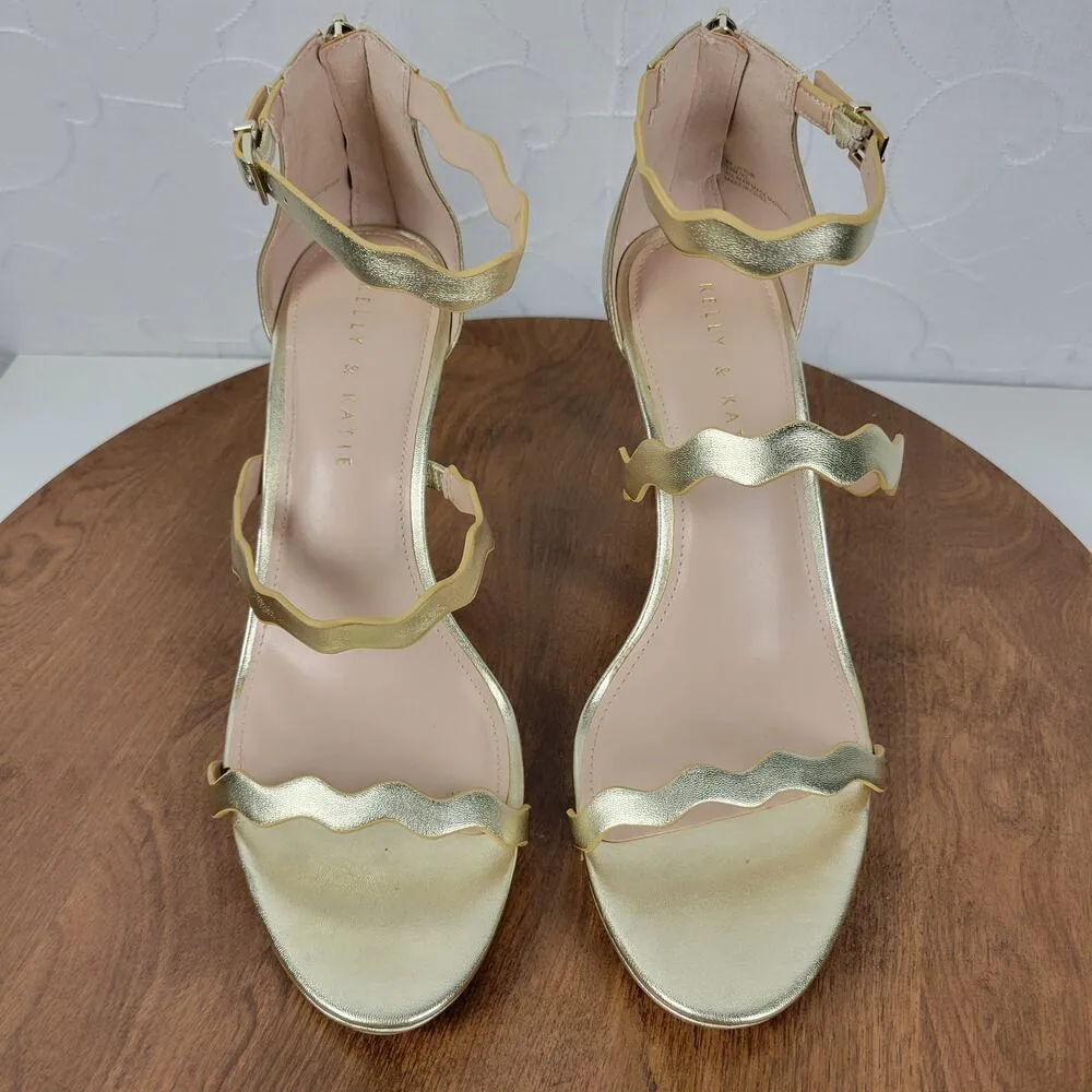 Kelly & Katie Womens Litton Sandals 10 Gold Strappy Platform Stiletto Heels - Image 11