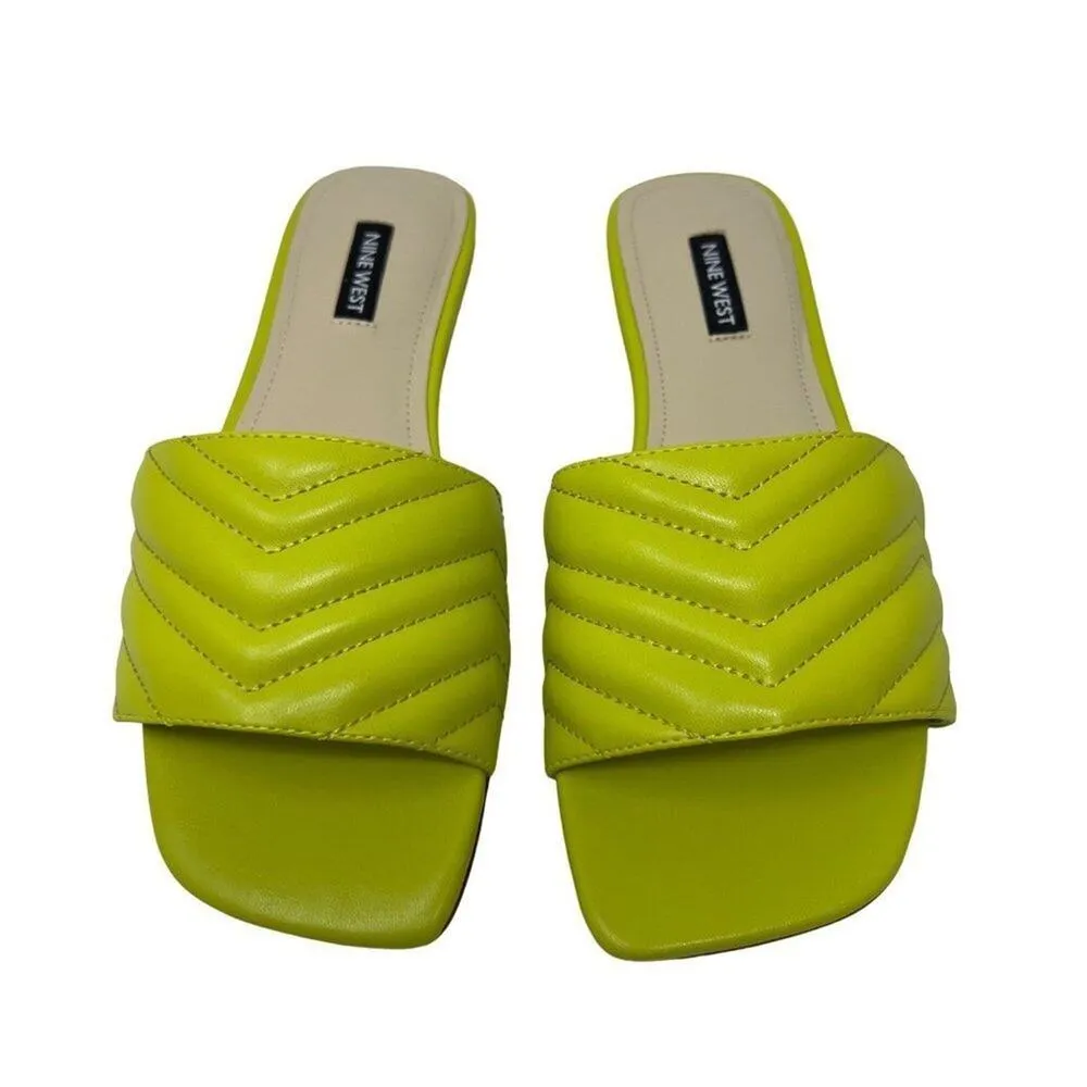 Nine West Mends 3 Yellow Square Toe Quilted Slide On Sandals 7.5 Y2K - Image 4