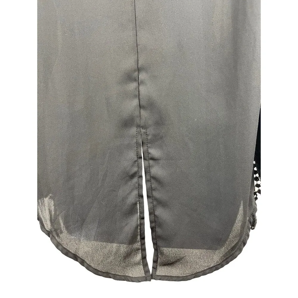 Haute Society Black Sheer Pullover High Low Crochet Tassled Sleeves Top XL - Image 6