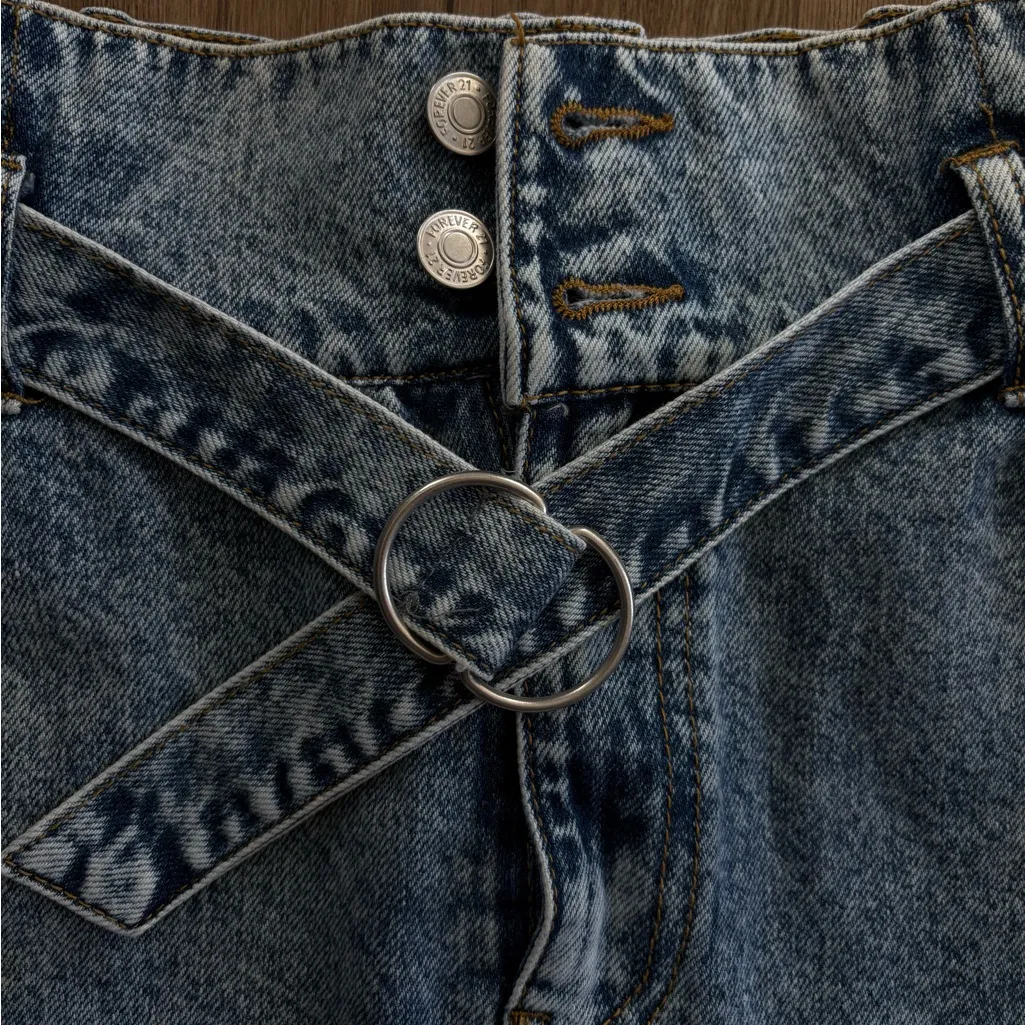 Forever 21 Blue Denim Mini Skirt with Belt - Image 2