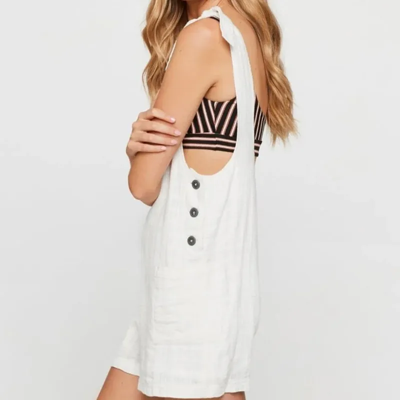 L*Space Carina Woven Overalls Romper in Ivory Size Medium NWT White - Image 16