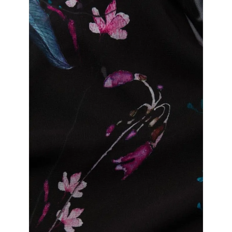 Teri Jon Rickie Freeman Chiffon Capelet Black Floral Cocktail Midi Dress 8 - Image 5