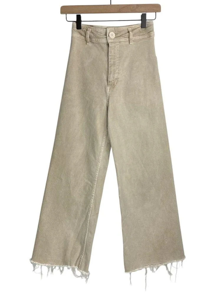 Zara Marine Straight Wide Leg Jeans Sz 0 Tan Beige High Rise Stretch - Image 3
