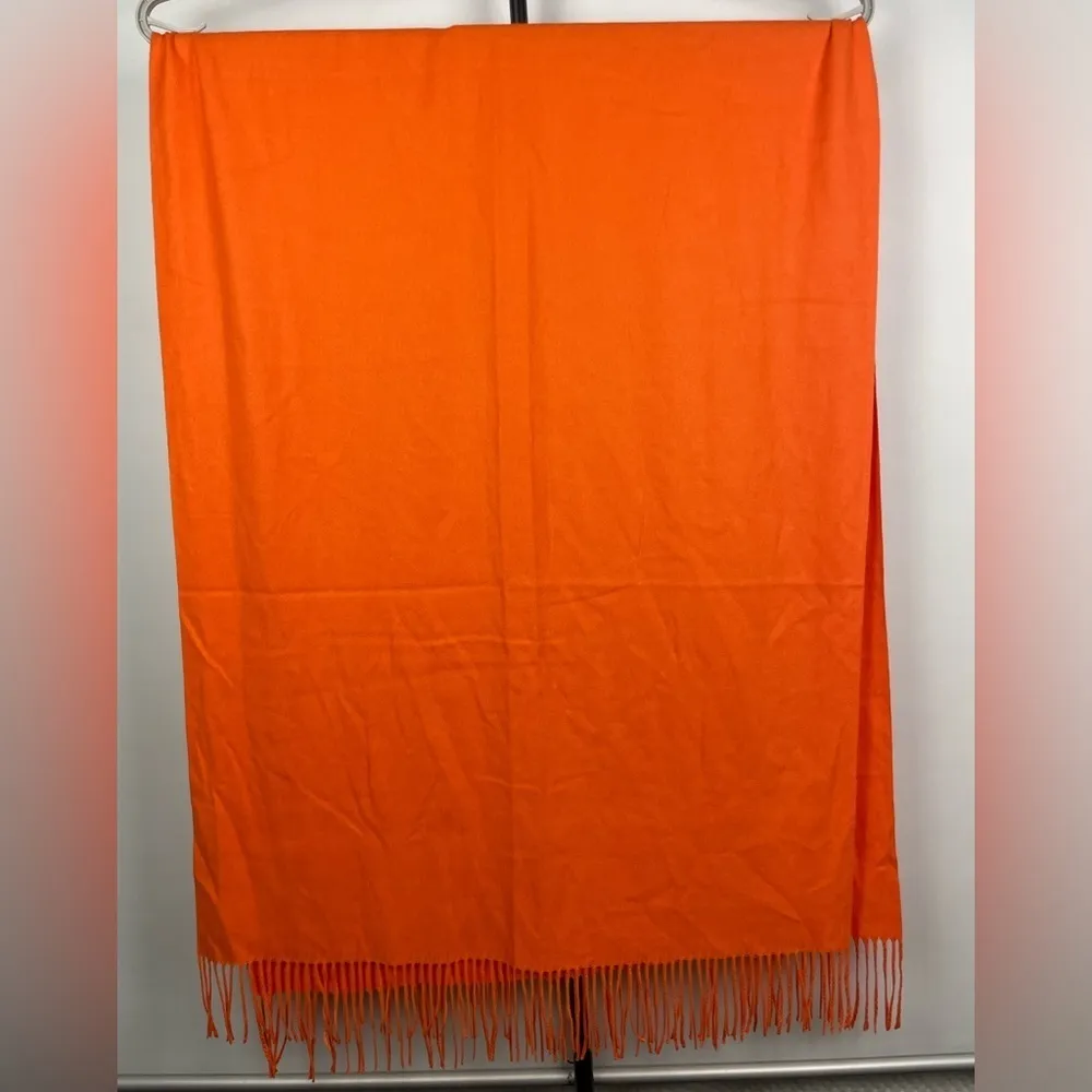 Reemonde Orange Soft Twill Wrap Rectangular Scarf with Fringe‎ Hem - Image 5