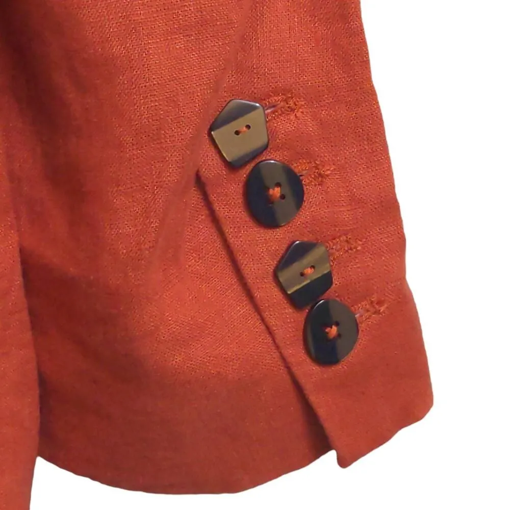 Farm Rio Womens Blazer Jacket Brown Rust Buttons Pockets 100% Linen Collar M New - Image 3