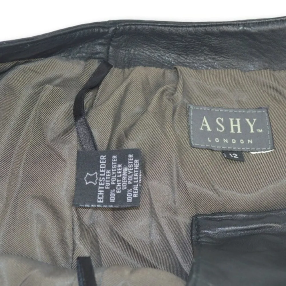 Womens Black Leather ASHY London Pencil Skirt 12 - Image 3