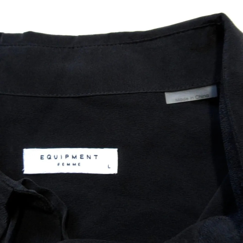 NWT Equipment Knox Blouse in Black Washed Silk Lace-up Tie Shirt L $228 - Image 4