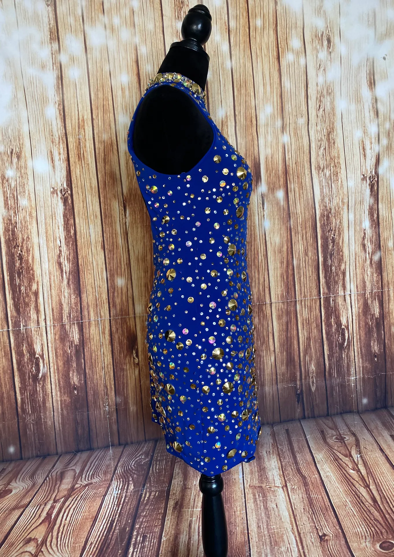 Women’s Royal Blue Halter Neck Bodycon Mini Dress Beaded Size 3/4 - Image 2