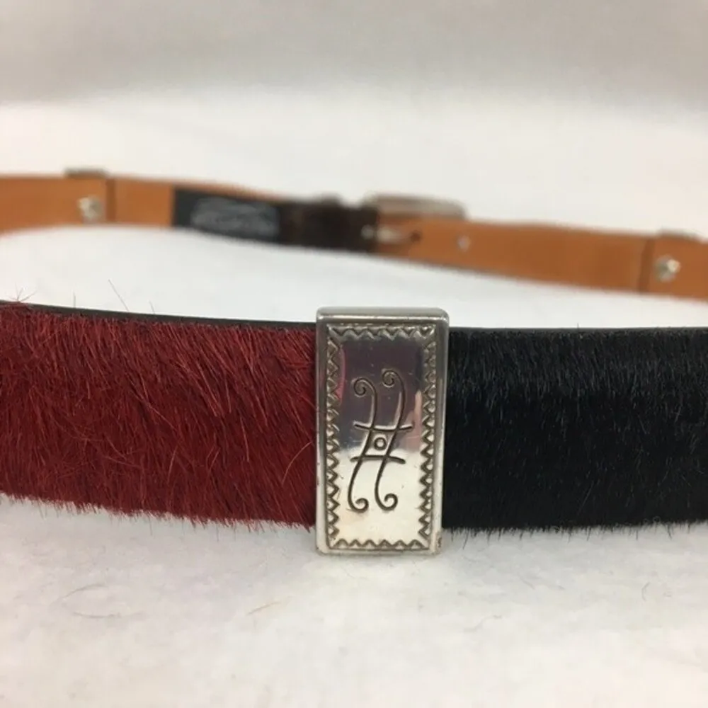 Brighton Pony Hair Black & Silver Metallic Concho Leather Belt M - Image 7