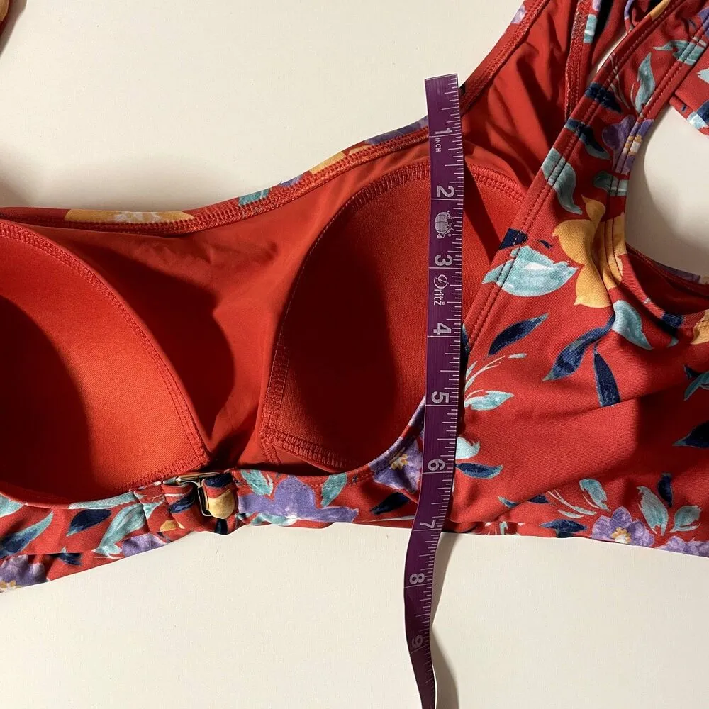 ModCloth Red Floral Tie Strap Swim Suit Top EUC Size XL - Image 8