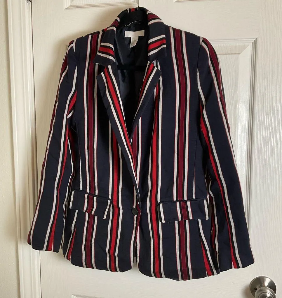H&M Red Blue White Striped Blazer size 8 - Image 2