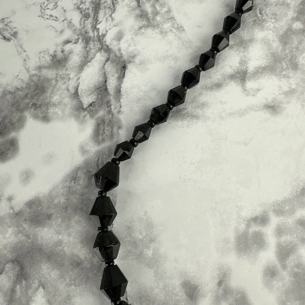 Vintage Victorian 1920's Faceted Glass Morning Beads Beaded Necklace Black - Image 9