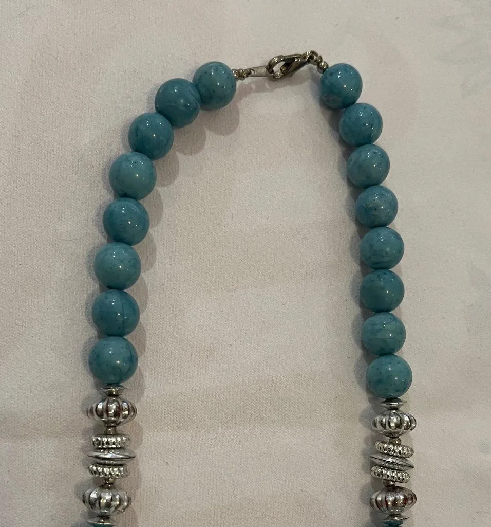 Blue and Silver Beaded Bauble Necklace - Image 4