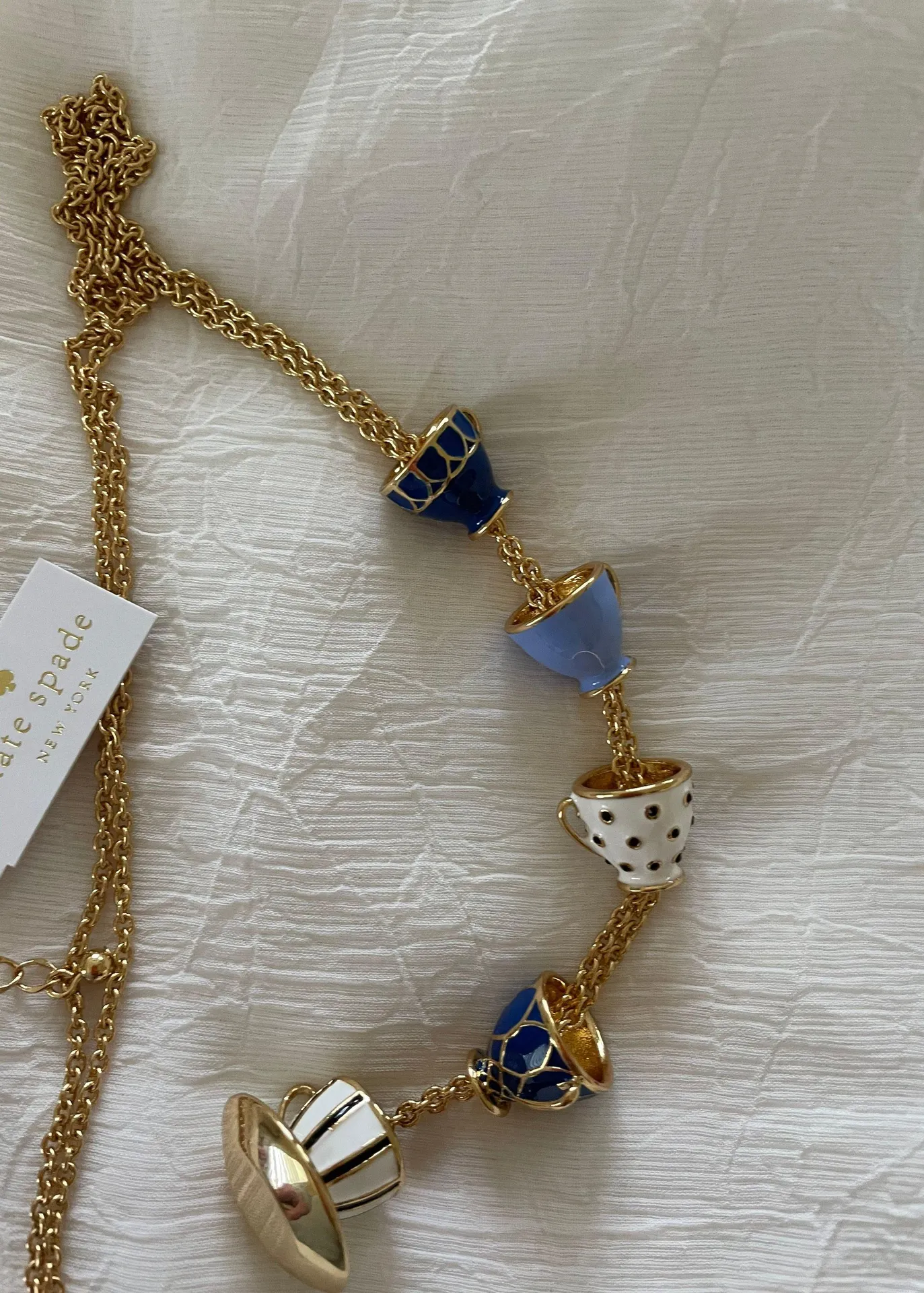 Tea Time 5cups Set  Blue Enamel Gold Pendant - Image 2