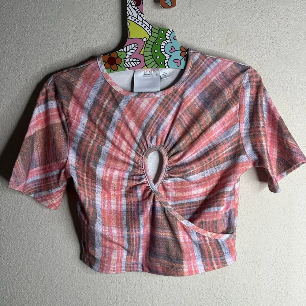 C/MEO Collective Different Story Top Pink Plaid Crop Top size Extra Small - Image 2
