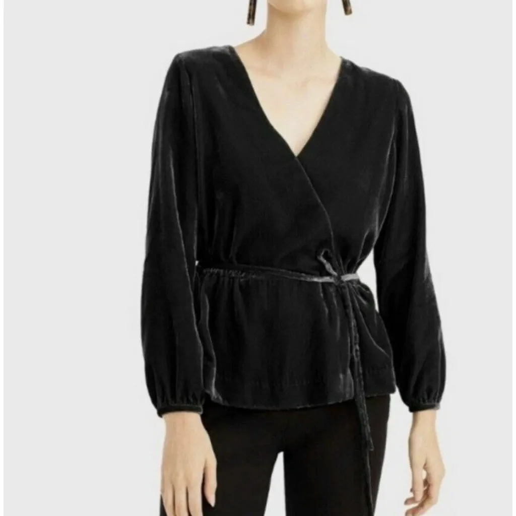 J Crew Faux-Wrap‎ Shirt Drapey Black Velvet Petite Womens 10 Dress Top Brand New - Image 2