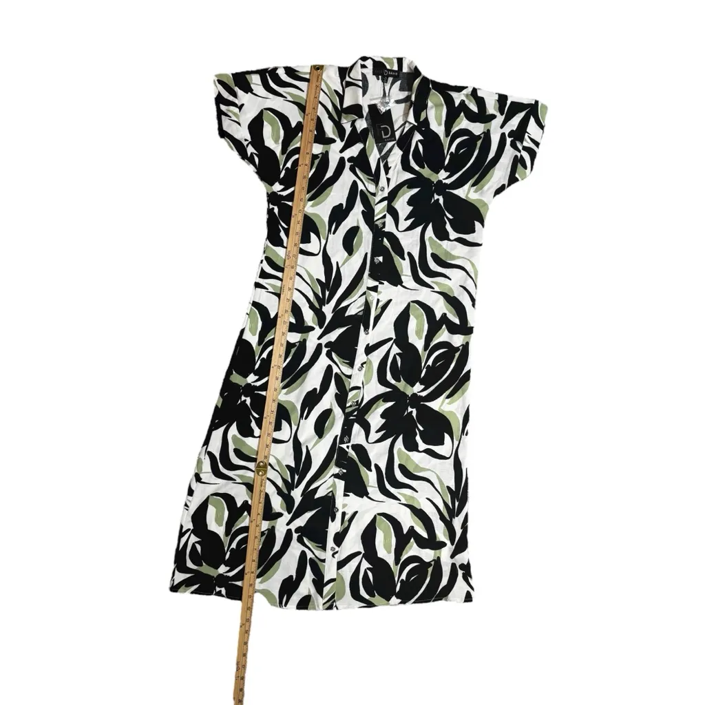 Fred David NWT  White Black Green Floral Leaf Adjustable Belted Dress Size Medium - Image 12