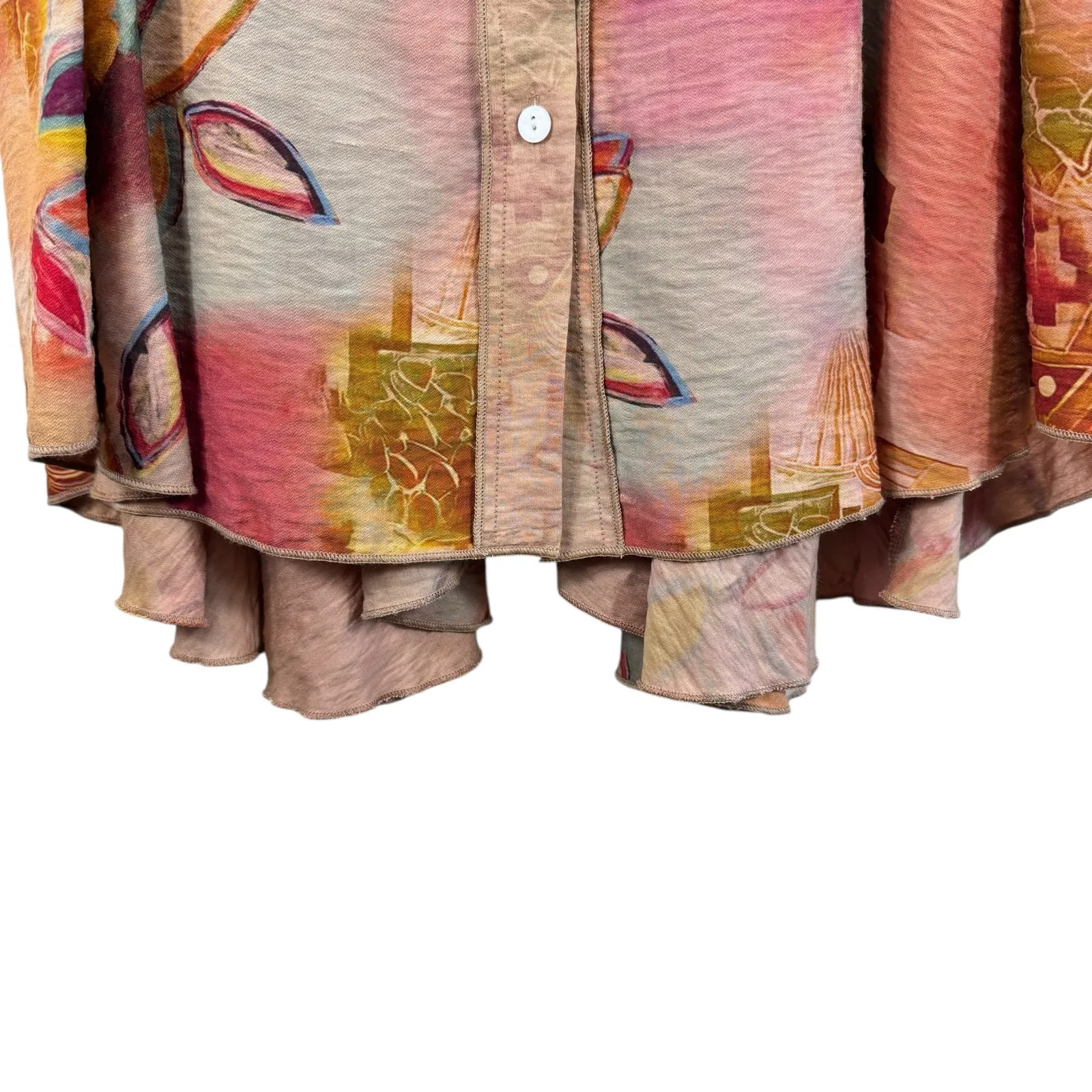 Radzoli Artsy Floral Button Up Collared 3/4 Roll Tab Sleeve Tunic Dress Size S - Image 6