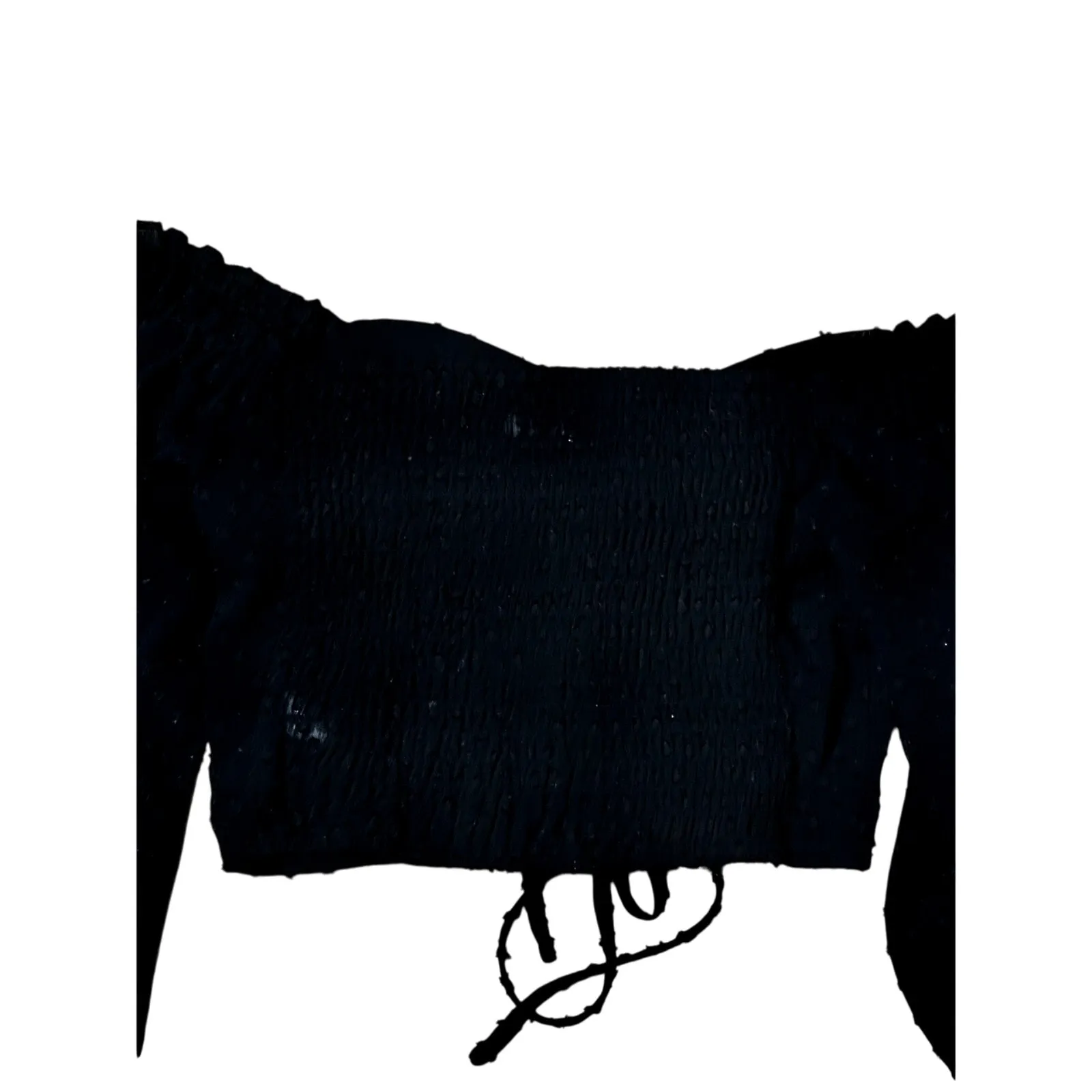 Aeropostale Cropped Top Lace Up Off Shoulder Sheer Long Sleeves Black W S NWOT - Image 8