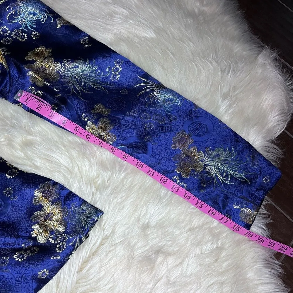 Reversible navy gold tapestry/navy velvet Chinese shacket/jacket sz XL Blue - Image 9