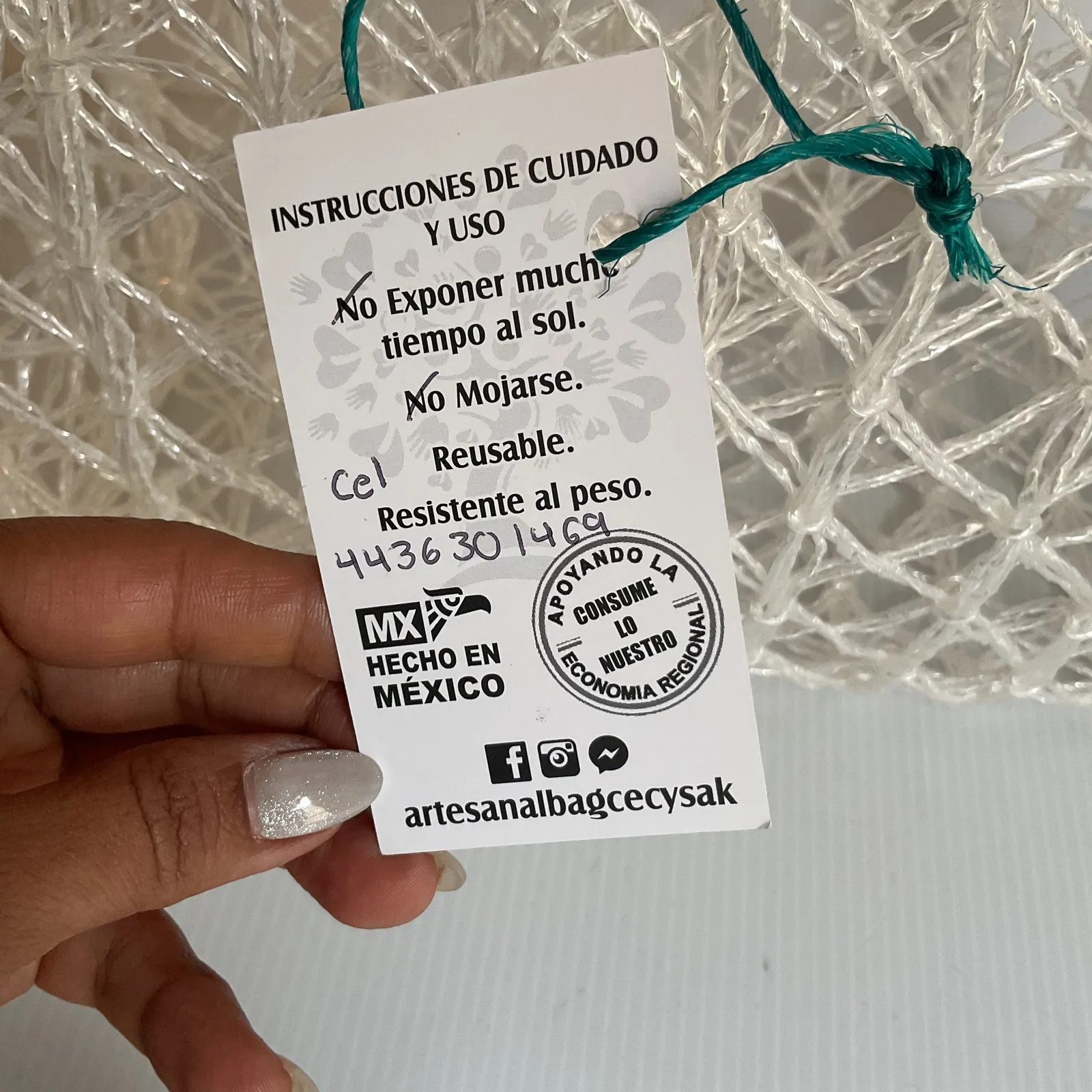 Mexican Clear Woven Tote Bag Biodegradable Plastic Artisan Market Handbag White - Image 6