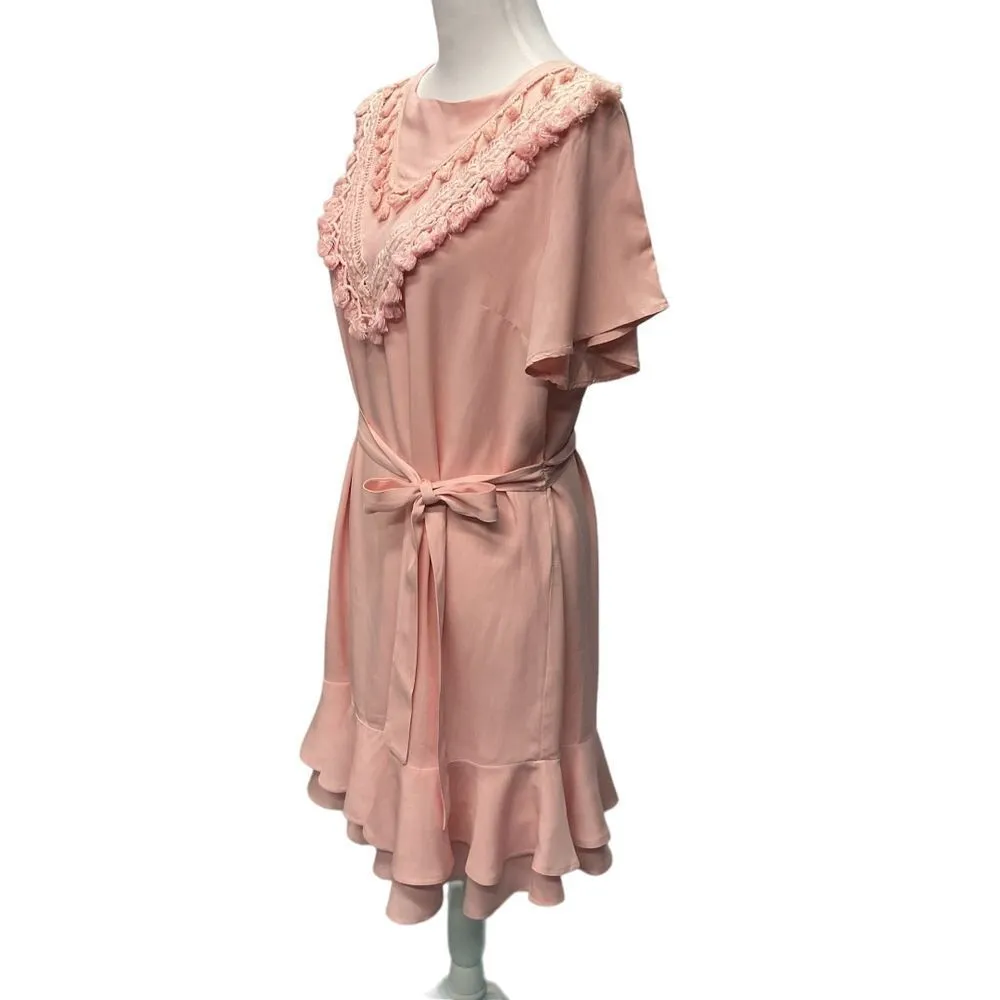 Little North Boutique Tassel Bust Wrap Bottom Dress‎ Size Large Pink Tie Waist - Image 3