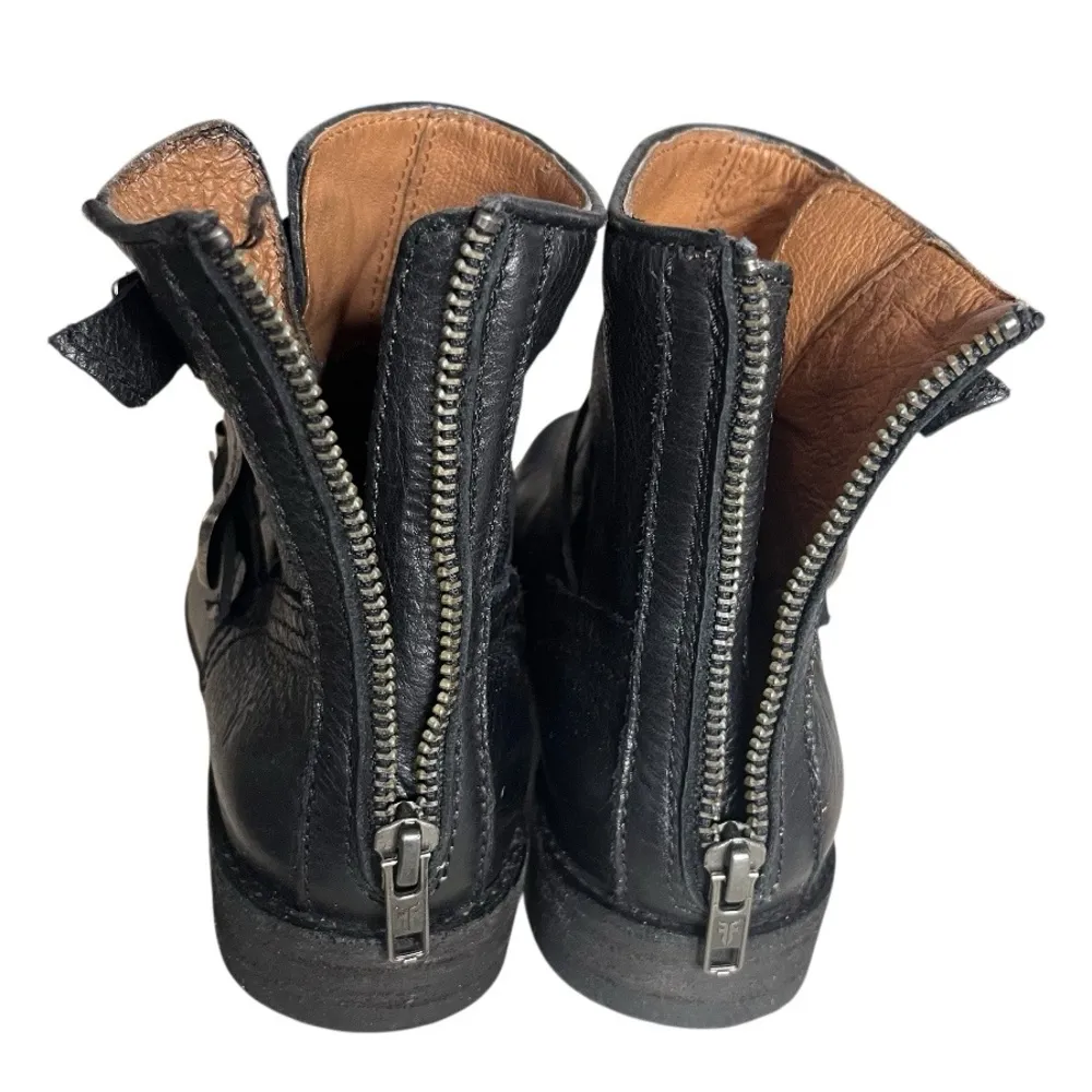 FRYE Black Leather Tyler Engineer Boots Straps Buckle Back Zipper Ankle Booties - Image 6