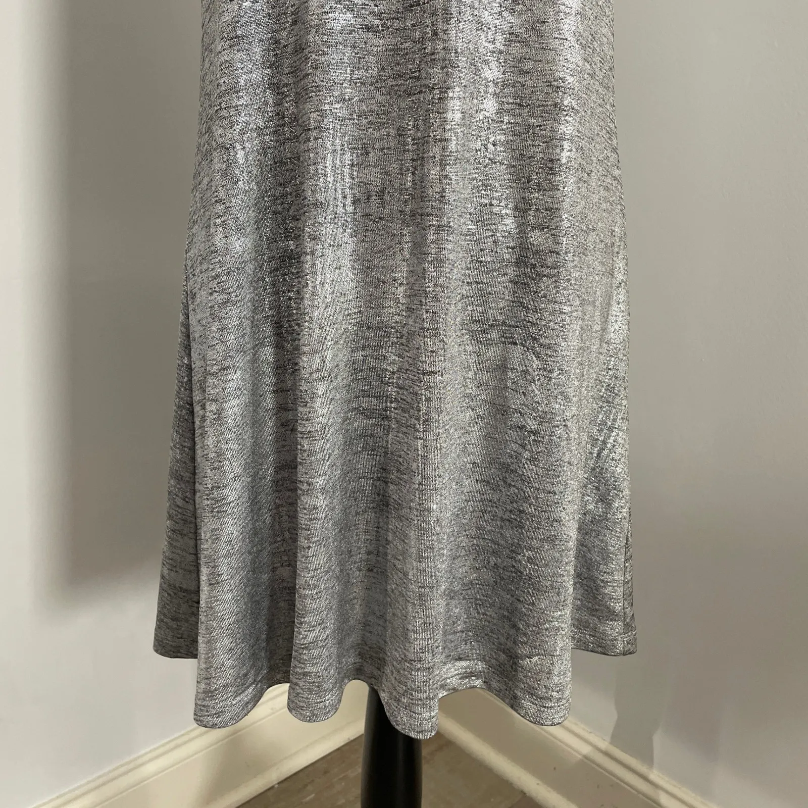 Silver Metallic Pleated Dress sz Small Veronica Short Sleeve Indie‎ Sleaze Party - Image 4