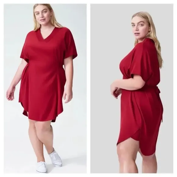 Universal Standard Priscilla Red Tie Back Short Sleeve Relaxed Mini Dress 10/12 - Image 2