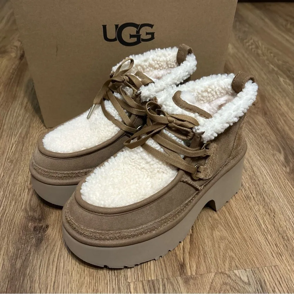 UGG chestnut suede fur platform heeled ankle boots booties shoes women’s 9 new - Image 2