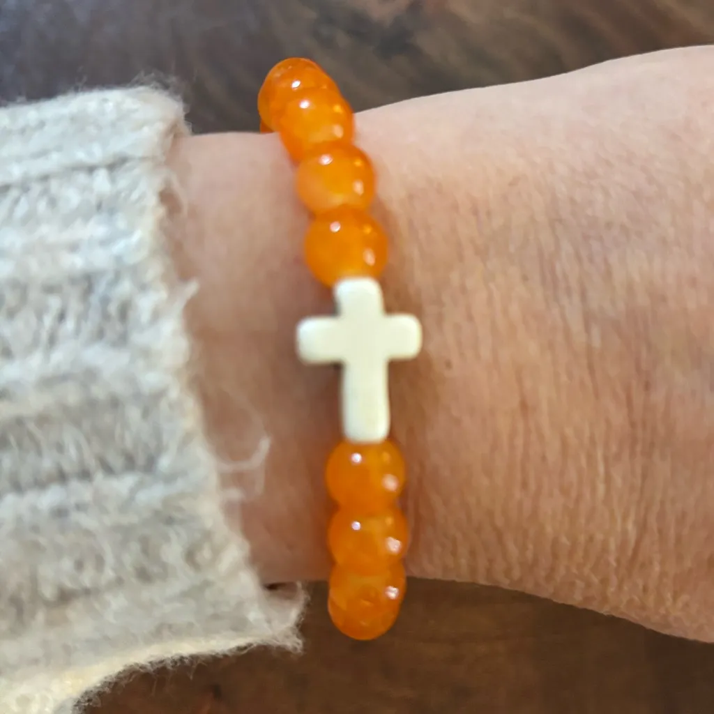 NWT Tangerine Howlite Cross Bracelet Orange - Image 3