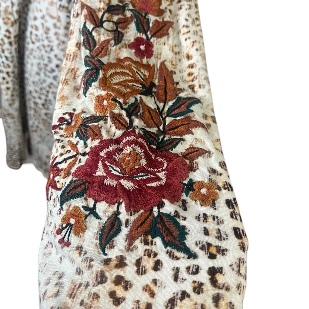 CAITE Athleta Open Front Floral Embroidered Leopard Cardigan Hooded Sweater Sz S - Image 9