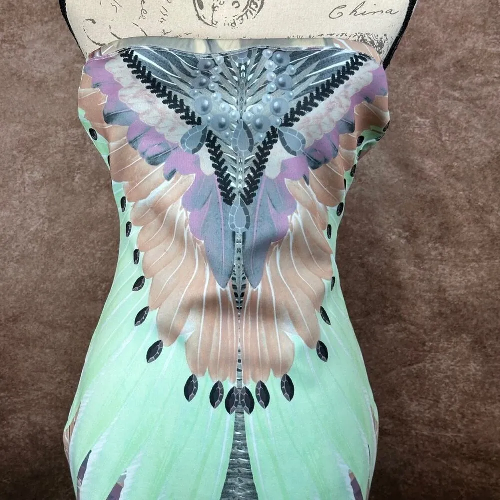 Peacock Inspired Multi Color Hale Bob Strapless Dress Green/Multi L - Image 6