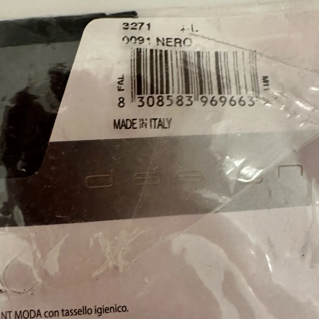 OMSA Italian Hosiery Fashion Tights Black with Floral Ribbon Tattoo Detail Large - Image 4