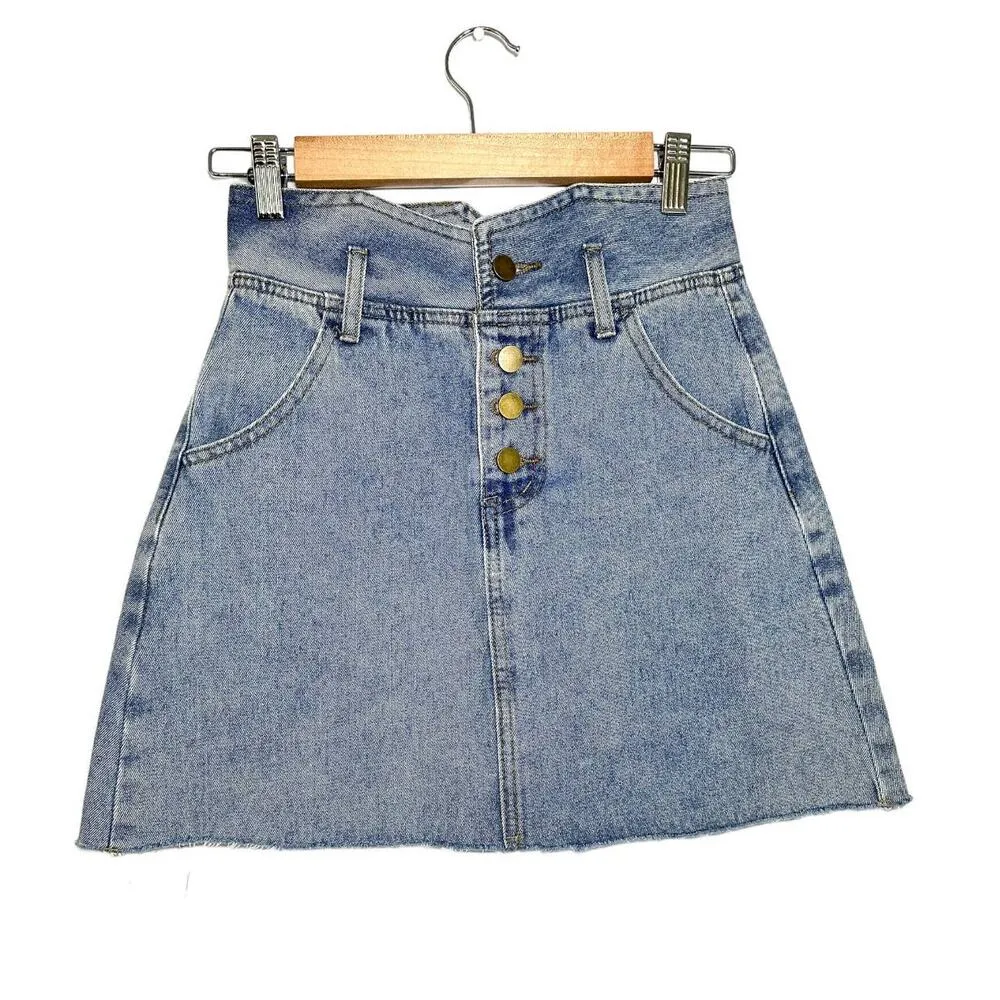 Elliatt The Slate Denim High Waist Button Fly Jean Mini Skirt in Blue Size Small - Image 4