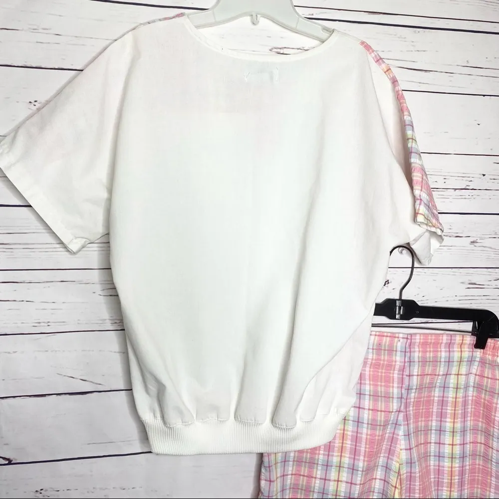 Vintage 80’s Pink Plaid Preppy Seersucker Shorts & Top 2 Piece Set Size Small - Image 8
