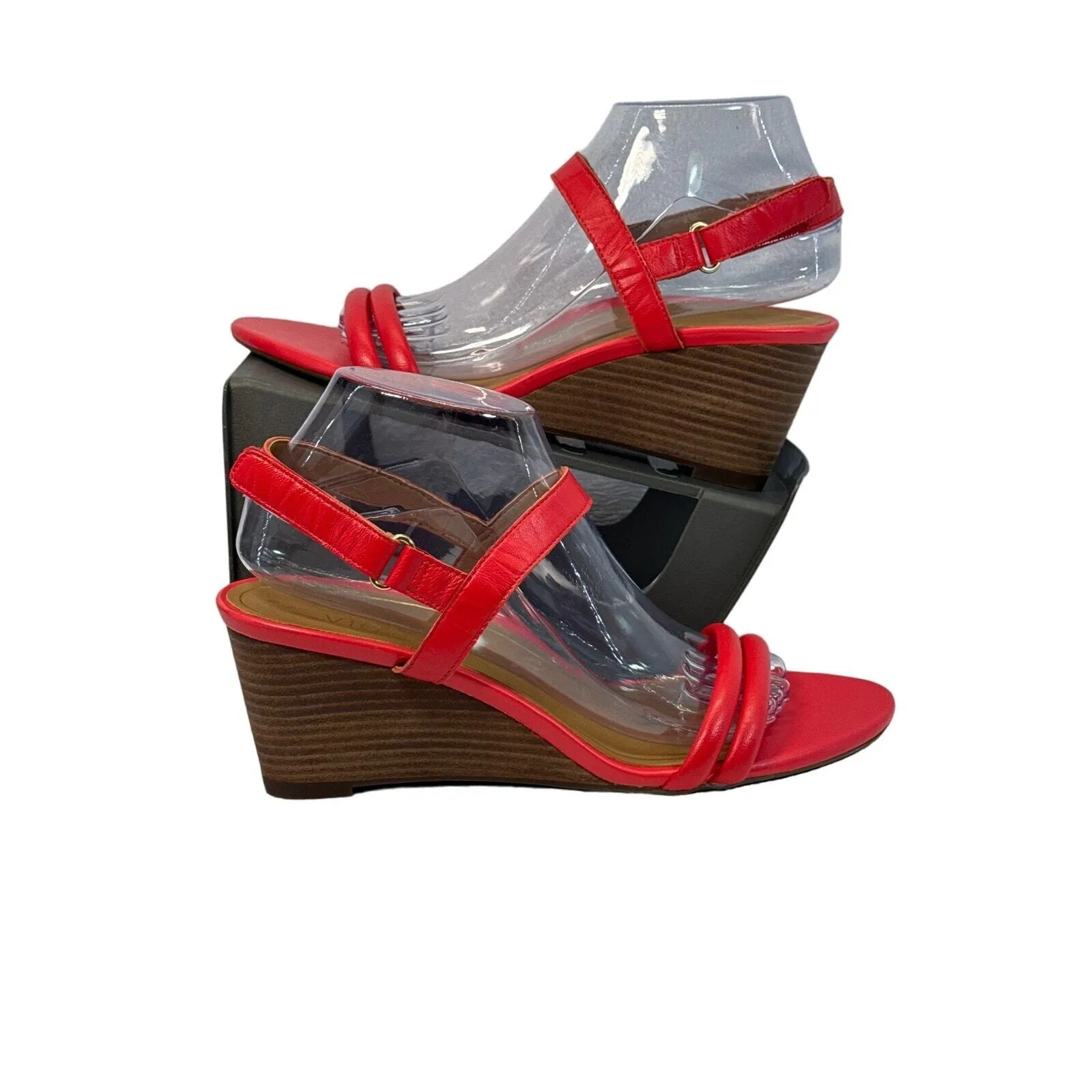 Vionic Emmy Red Leather Ankle Strap Wedge Sandals Women's Size 9 - Image 2