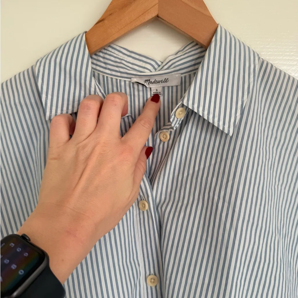 Madewell Courier Pintuck-Back Shirt in Stripe Blue White Oversized Cotton S - Image 4