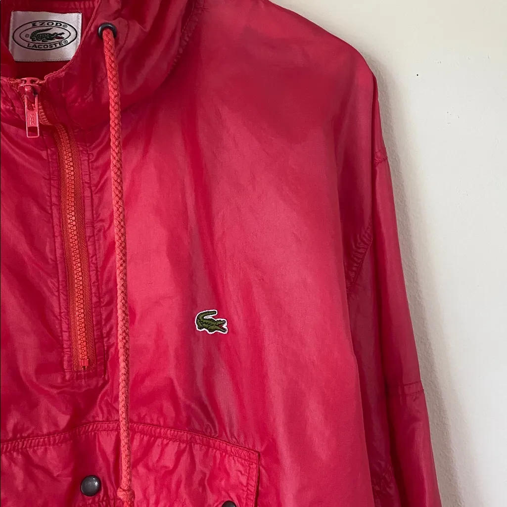 VINTAGE RARE 80s Izod Lacoste Alligator Raincoat Windbreaker Jacket Size Large Red - Image 3