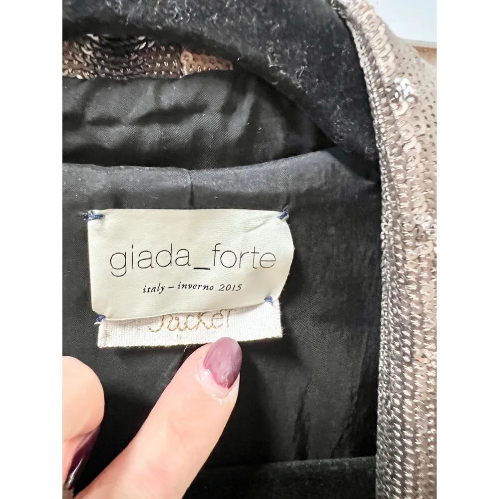 Giada Forte Sequins Long Sleeve Shawl Lapel Blazer Jacket Gold Womens Size 2 / M Size M - Image 2