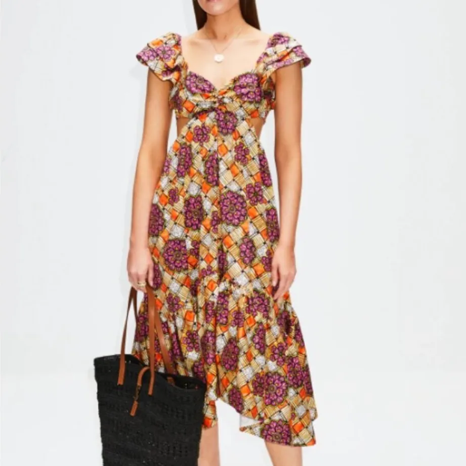 NWOT AUTUMN ADEIGBO Chioma Floral Tropical Print Handkerchief Hem Dress Size 4 Purple - Image 2