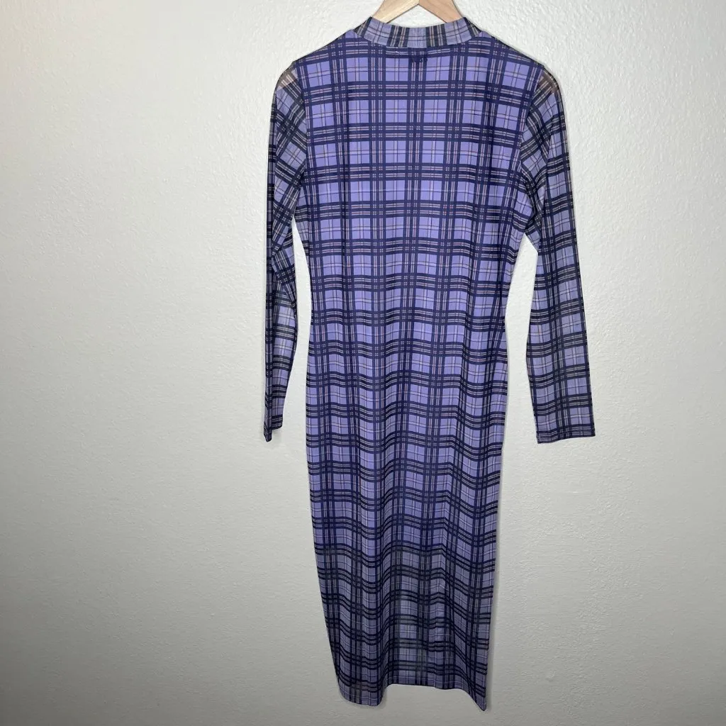 Hugo Boss Nasusi Womens Purple Stretch Mesh Plaid Long Sleeve Midi Dress XL - Image 10